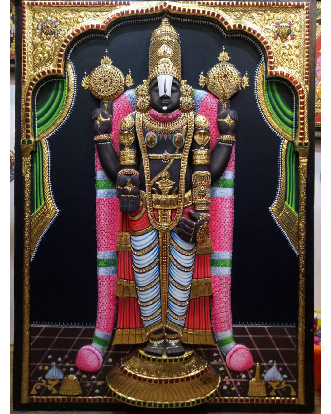 Riddhi Siddhi Art Creations - Black Backdrop Venkateswara Tanjore Mural